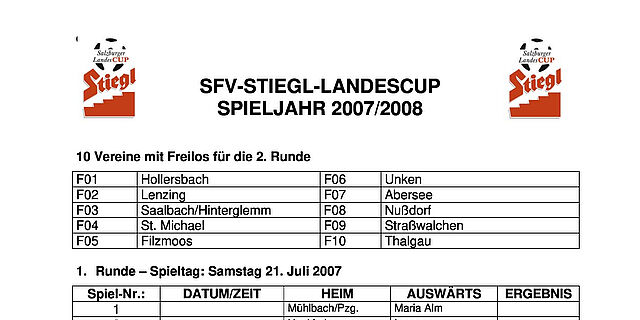 1. Runde Stiegl-Landescup: SC Wald - SK Maishofen