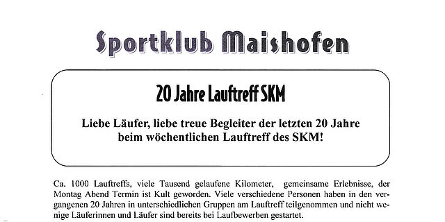 20 Jahre Lauftreff Sportklub Maishofen