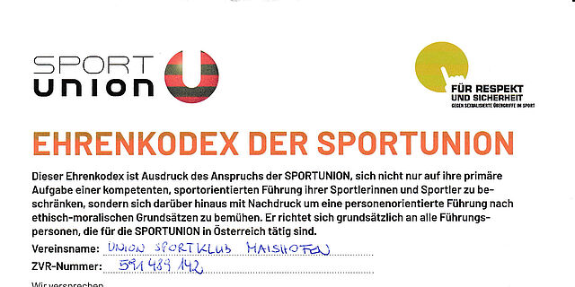 Ehrenkodex für den Sportklub Maishofen